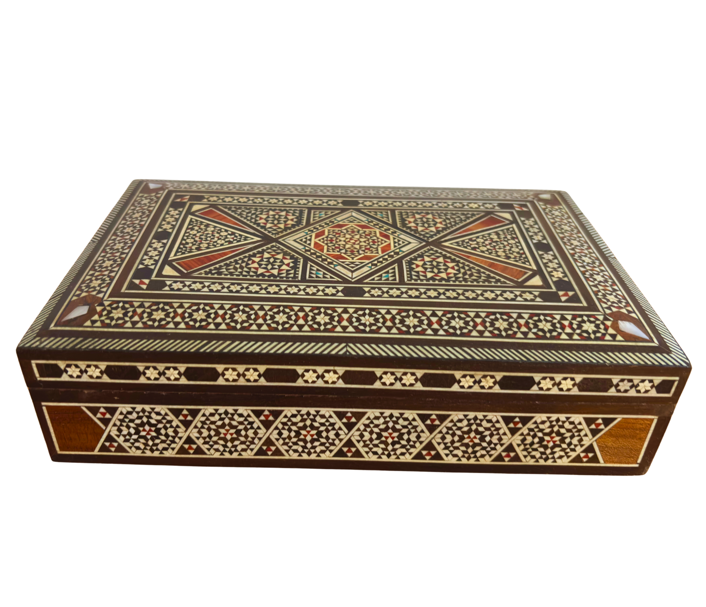 Vintage 1970 Damascene Wooden Mosaic Box