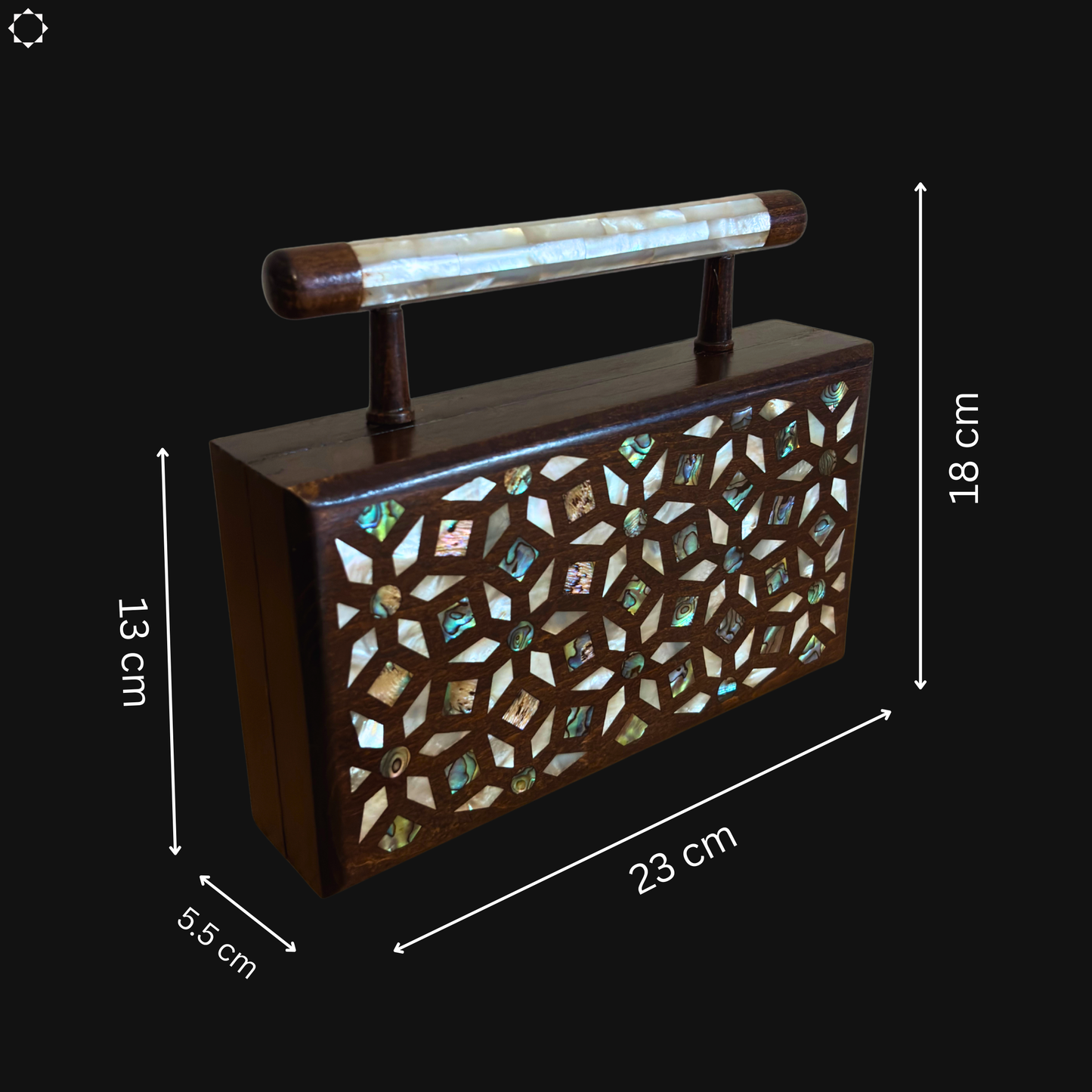 The Garden of Secrets – Handcrafted Damascene Walnut Clutch with Geometric & Botanical Mother of Pearl Inlay