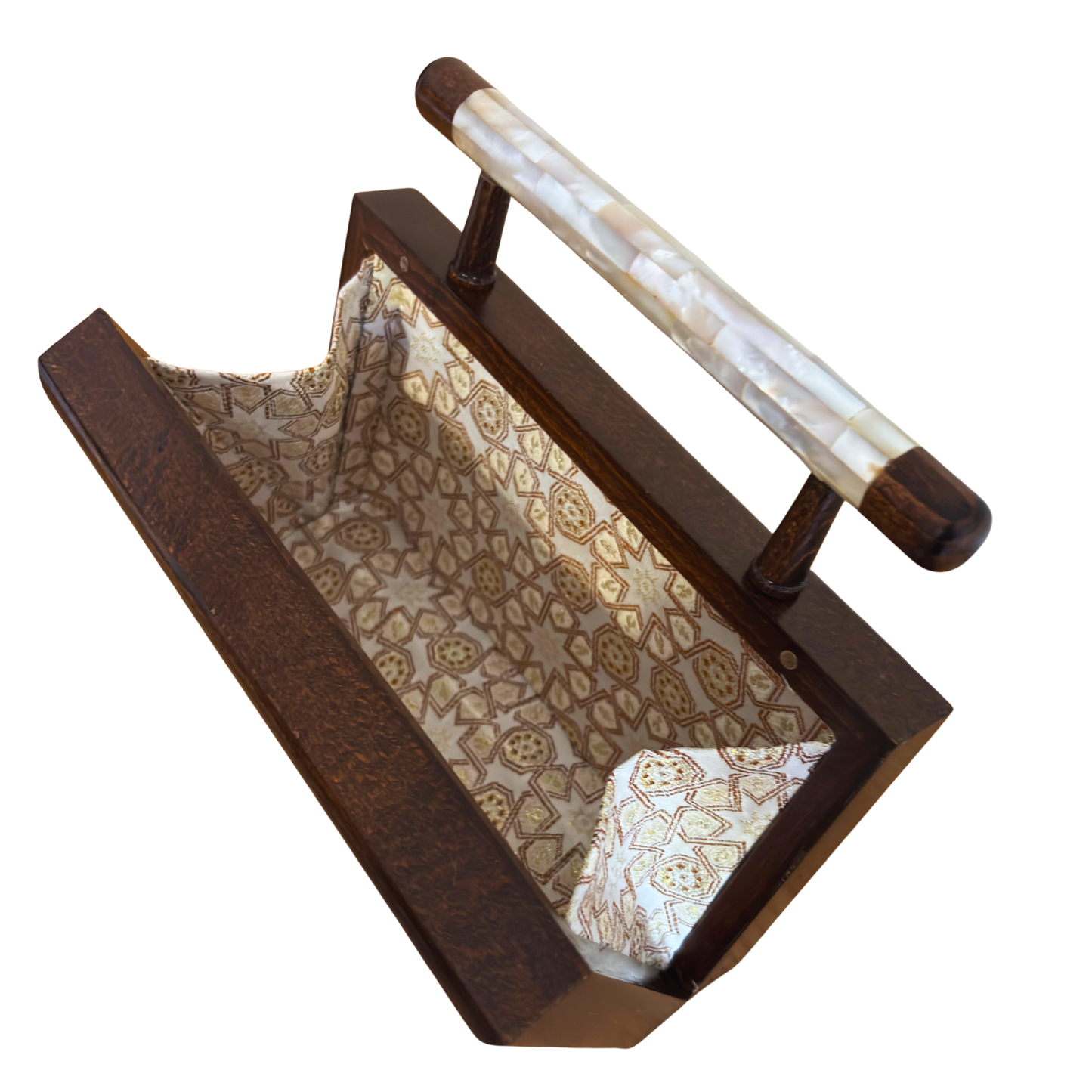 De Hemelse Ster – Handgemaakte Damascener Clutch van Notenhout met Parelmoer