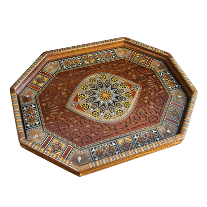 Luxury Damascene Mosaic Serving Tray – Mother of Pearl & Hand-Carved Elegance