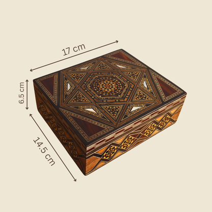 Refined Damascene Mosaic Box by Master Gaby Al Dayeh – Mother of Pearl & Velvet Interior