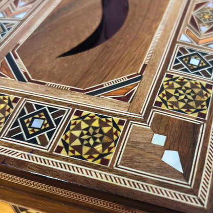 Elegante Porta Fazzoletti Damaschino in Legno – Incastro di Madreperla & Interno in Velluto