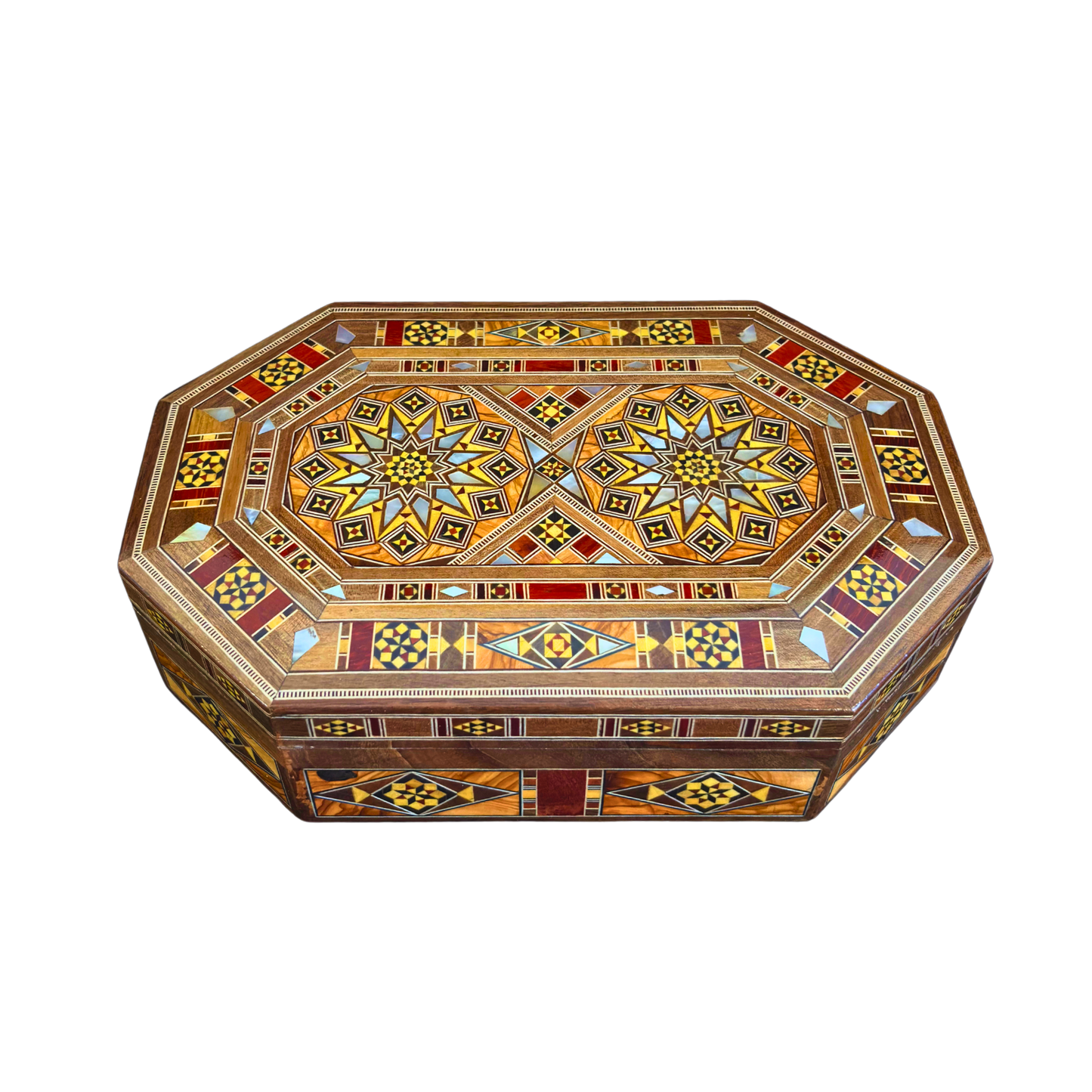 Handcrafted Damascene Mosaic Box – Mother of Pearl & Velvet Elegance
