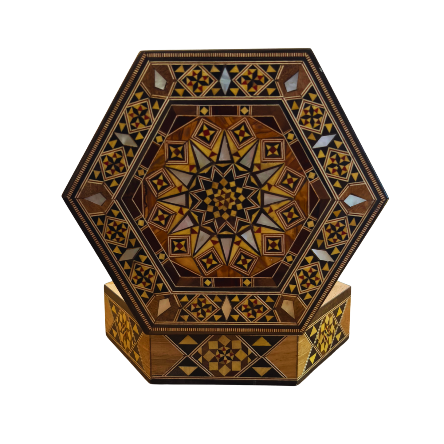 Handgemaakte Damascene-Mozaïekdoos – Parelmoer & Fluweelelegantie