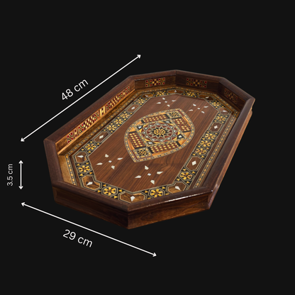 Damasceńska Drewniana Taca Mozaikowa – Masa Perłowa & Wykończenie Orzechowe