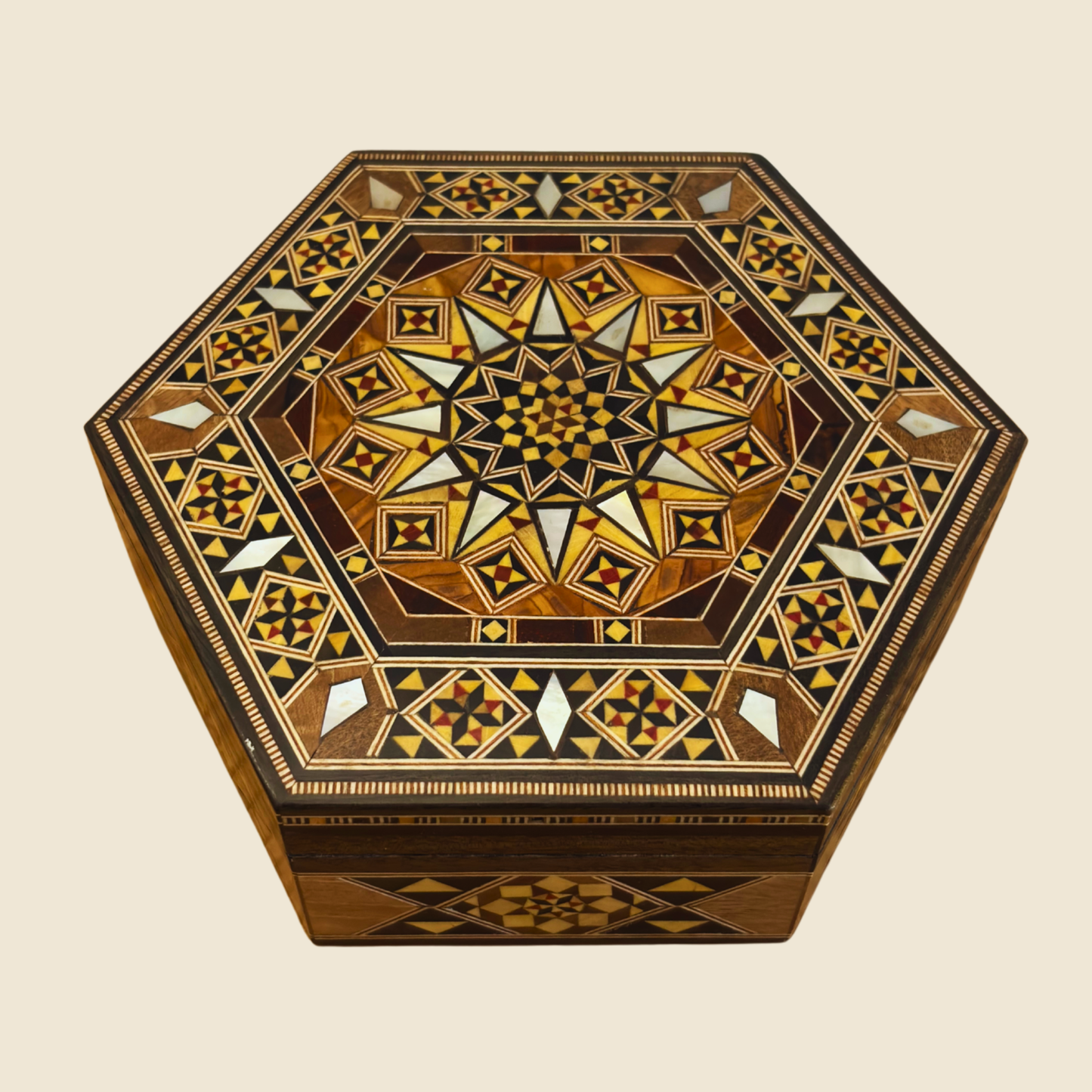Handgefertigte Damascene-Mosaikschatulle – Perlmutt & Samt-Eleganz