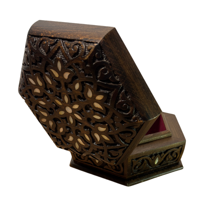 Handgesneden Luxe Doos uit Damascus – Parelmoer & Fluweel