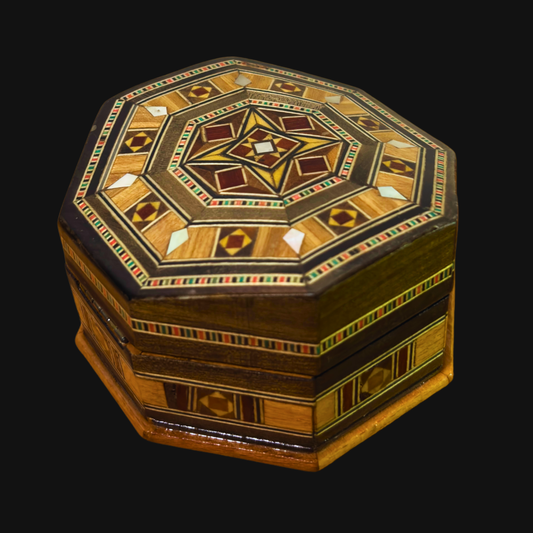 Handgemaakte Mozaïekdoos uit Damascus – Traditionele Kunst & Fluweel