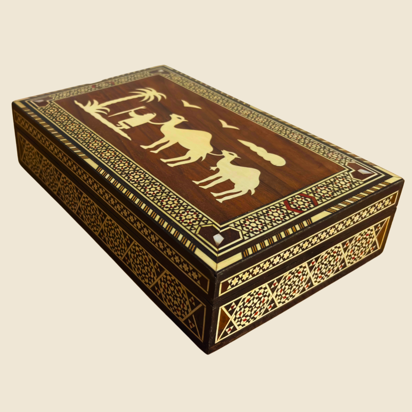 Vintage 1970 Camel Mosaic Box – Handcrafted Oriental Art