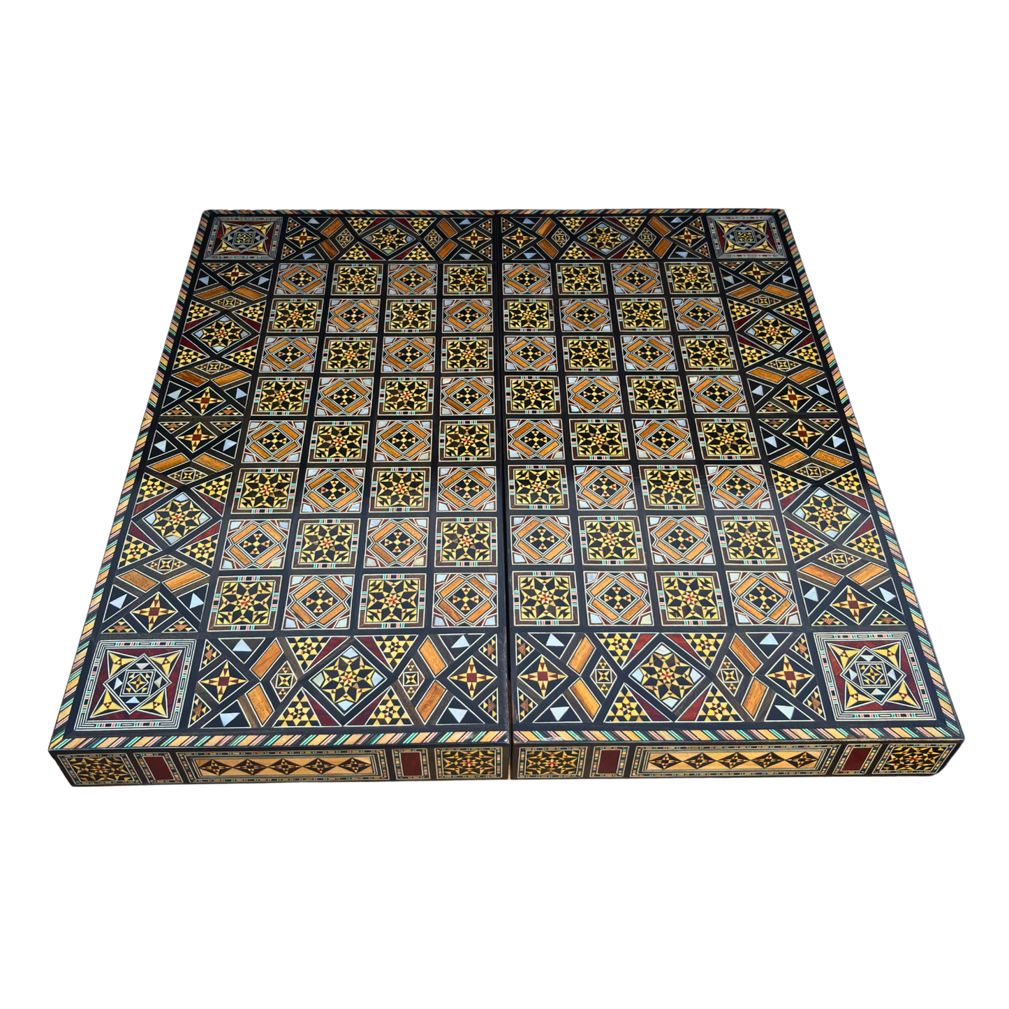 Luxury Mosaic Chess & Backgammon Set – Damascene Art & Mother of Pearl