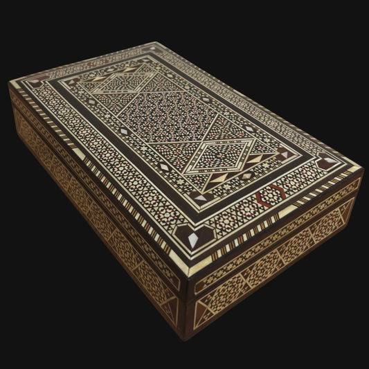 Damasceńska Szkatułka Vintage 1970 – Ręcznie Wykonany Skarb Drewniany