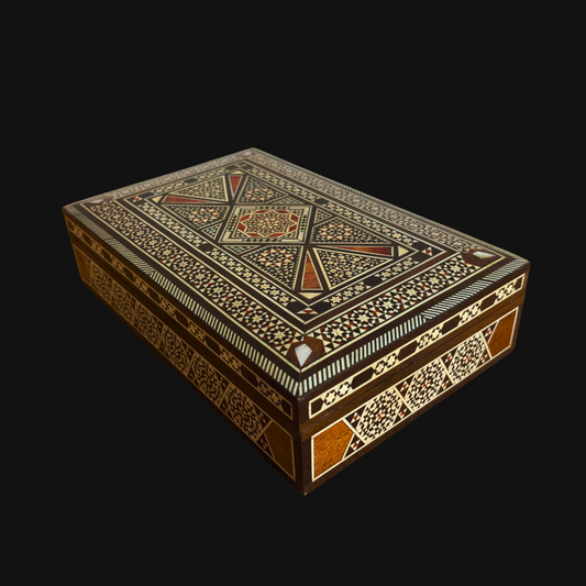 Vintage 1970 Damascene Wooden Mosaic Box