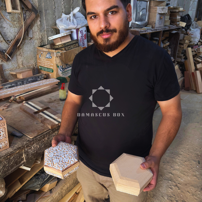 Damasceńska Mozaikowa Drewniana Taca – Masa Perłowa & Naturalne Kolory Drewna