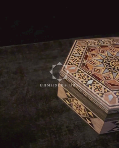 Handgemaakte Damascene-Mozaïekdoos – Parelmoer & Fluweelelegantie